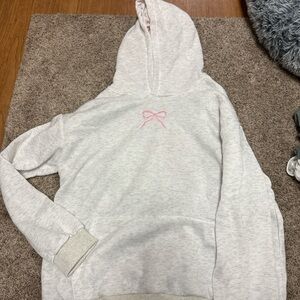 Gray Hoodie with Pink Bow Embroidery